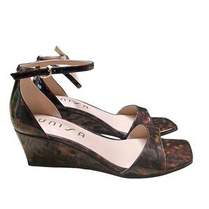 Unisa Tortoise Ankle Strap Wedge Heel Sandals Square‎ Toe Sz 8.5